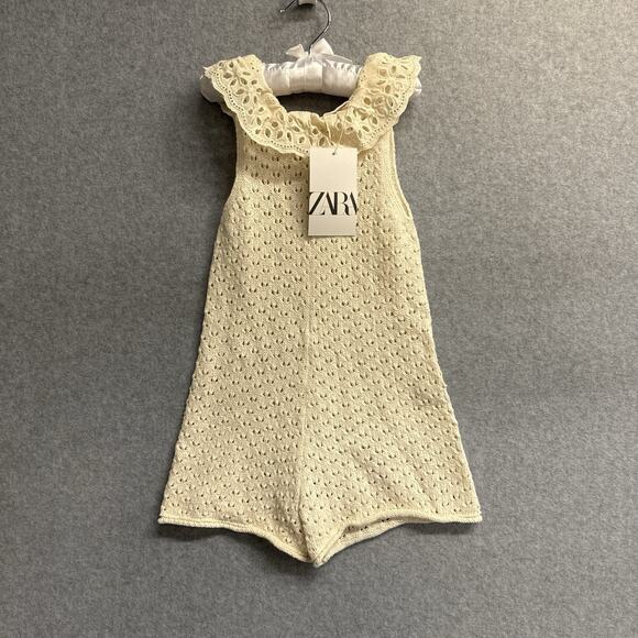 Zara Kids Girl Eyelet Knit Romper Cream Size 3 - 4 NEW NWT - Picture 1 of 6